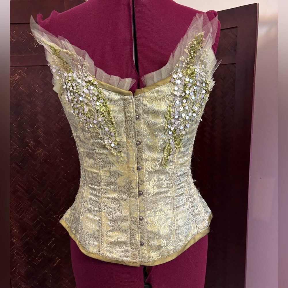 Mermaid Green silver and gold Corset small custom costume burlesque cosplay